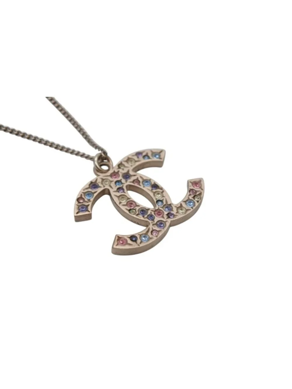 Chanel CC Logo Stone Necklace Metal Multicolor Gold